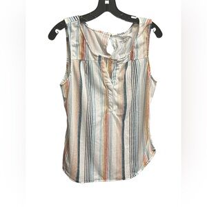 White Tank Top Blouse with Pastel Stripes
